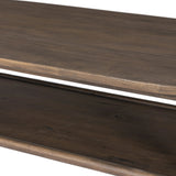 Crafted from brown reclaimed wood enriched with natural antiquing. A rounded bullnose edge and the lower shelf add functionality, while the round ball details provide a crafted finish. A design collaboration by Amber Lewis and Four Hands. This item has limited online distribution and may not be sold on websites without prior approval. Amethyst Home provides interior design, new home construction design consulting, vintage area rugs, and lighting in the Los Angeles metro area.