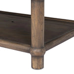 Crafted from brown reclaimed wood enriched with natural antiquing. A rounded bullnose edge and the lower shelf add functionality, while the round ball details provide a crafted finish. A design collaboration by Amber Lewis and Four Hands. This item has limited online distribution and may not be sold on websites without prior approval. Amethyst Home provides interior design, new home construction design consulting, vintage area rugs, and lighting in the Portland metro area.
