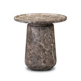 The classic pedestal shape gets a textural update on this outdoor end table. Cast concrete is finished with a water transfer technique to mimic marble, highlighting texture for a feel like natural stone. Cover or store inside during inclement weather and when not in use. Amethyst Home provides interior design, new home construction design consulting, vintage area rugs, and lighting in the Kansas City metro area.