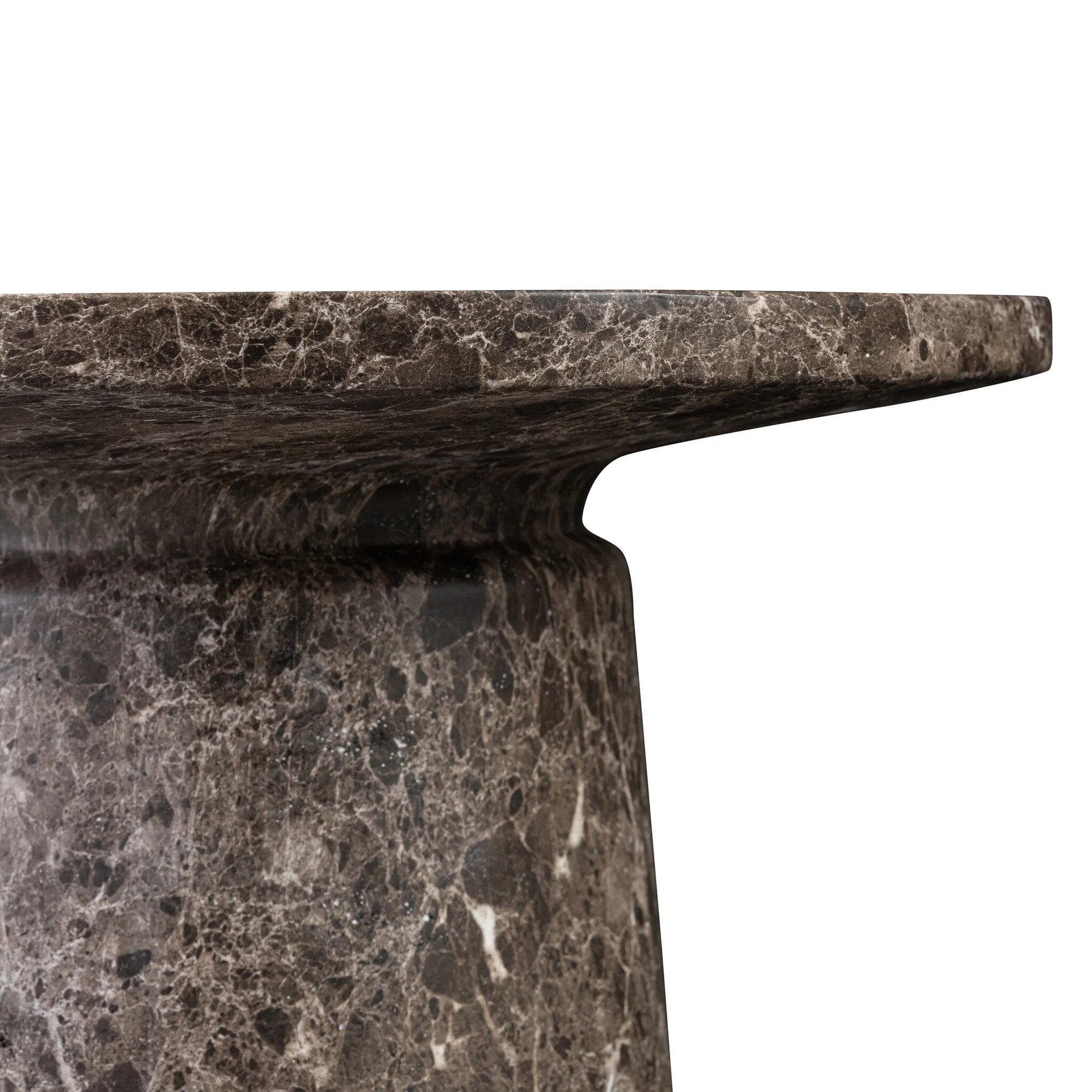 The classic pedestal shape gets a textural update on this outdoor end table. Cast concrete is finished with a water transfer technique to mimic marble, highlighting texture for a feel like natural stone. Cover or store inside during inclement weather and when not in use. Amethyst Home provides interior design, new home construction design consulting, vintage area rugs, and lighting in the Monterey metro area.