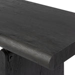Bring a beautifully contoured look to your workspace with a desk inspired by Italian postmodernism. Connected by iron brackets, a dual-panel base supports a spacious tabletop of worn black oak, crafting a float-like look. Four drawers keep frequently used items within reach Amethyst Home provides interior design, new home construction design consulting, vintage area rugs, and lighting in the Monterey metro area.