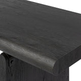 Bring a beautifully contoured look to your workspace with a desk inspired by Italian postmodernism. Connected by iron brackets, a dual-panel base supports a spacious tabletop of worn black oak, crafting a float-like look. Four drawers keep frequently used items within reach Amethyst Home provides interior design, new home construction design consulting, vintage area rugs, and lighting in the Monterey metro area.