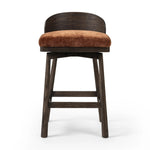 Featuring Cloris Altair Sienna Swivel Bar + Counter Stool by Four Hands at Amethyst Home. Channel vintage vibes with a swivel stool perfectly sized for the bar. Crafted of dark-finished oak, a low, molded back adds a playful touch, while an upholstered seat offers comfort and color. Finished off with a memory swivel to ensure the stool's curved wood back sta. Amethyst Home provides interior design, new home construction design consulting, vintage area rugs, and lighting in the Portland metro area.