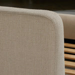 Featuring Colt Irving Flax Bed by Four Hands at Amethyst Home. A soft, curved headboard and rounded footboard create a cocoon-like effect in this thoughtfully designed bed. Upholstered in a chunky basket weave high-performance fabric. Performance fabrics are specially created to withstand spills, stains, high traffic, and wear, ensuring long-term comfort a. Amethyst Home provides interior design, new home construction design consulting, vintage area rugs, and lighting in the Des Moines metro area.