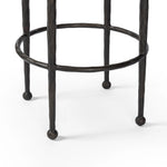 Featuring Corinne Ivan Stone Bar + Counter Stool by Four Hands at Amethyst Home. Hammered bronze legs with ball-shaped foot details elevate this simply shaped counter stool. A round, cushioned seat in a heavy boucle-like fabric finishes this counter-height stool's clean, inviting look.BarOverall Dimensions: 17.00"w x 17.00"d x 31.25"hWeight: 32.19 lbsCounter. Amethyst Home provides interior design, new home construction design consulting, vintage area rugs, and lighting in the Portland metro area.
