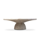 Soft curves define this classic pedestal-style outdoor coffee table. Cast concrete is finished with a natural water transfer finish meant to mimic natural veined marble. Cover or store inside during inclement weather and when not in use. Amethyst Home provides interior design, new home construction design consulting, vintage area rugs, and lighting in the Dallas metro area.