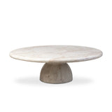 Soft curves define this classic pedestal-style outdoor coffee table. Cast concrete is finished with a natural water transfer finish meant to mimic natural veined marble. Cover or store inside during inclement weather and when not in use. Amethyst Home provides interior design, new home construction design consulting, vintage area rugs, and lighting in the Newport Beach metro area.
