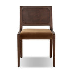 A midcentury look, refreshed with mixed materials.  Solid oak and poplar burl veneer frame a velvety ochre seat. Performance fabrics are specially created to withstand spills, stains, high traffic and wear, ensuring long-term comfort and unmatched durability. Amethyst Home provides interior design, new home construction design consulting, vintage area rugs, and lighting in the Houston metro area.