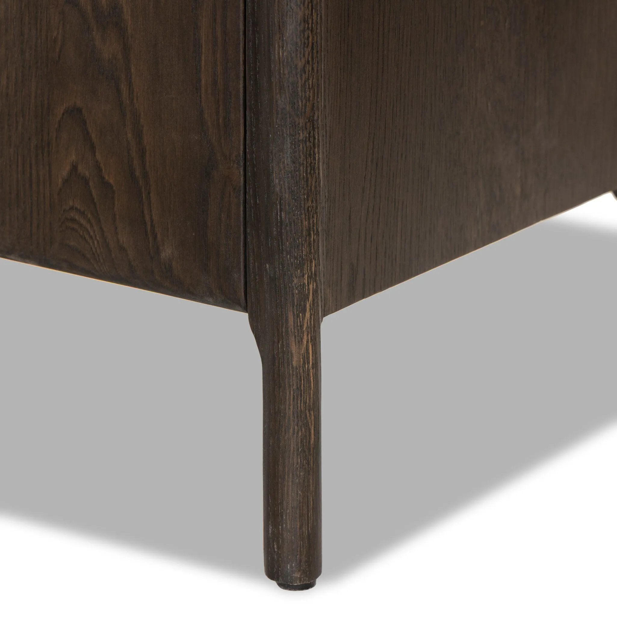 Sleek and versatile, this rich brown oak media console features soft corners and edges, two exterior doors and an open center compartment for storage and display. Rear cutouts for cord management.As enthusiasts of luxe style at Amethyst, we love the designer inspired Cosgrove Media Console - Espresso Oak Veneer. Amethyst Home provides interior design, new home construction design consulting, vintage area rugs, and lighting in the Omaha metro area.