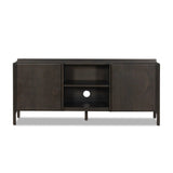 Sleek and versatile, this rich brown oak media console features soft corners and edges, two exterior doors and an open center compartment for storage and display. Rear cutouts for cord management.As enthusiasts of luxe style at Amethyst, we love the designer inspired Cosgrove Media Console - Espresso Oak Veneer. Amethyst Home provides interior design, new home construction design consulting, vintage area rugs, and lighting in the Salt Lake City metro area.