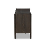 Sleek and versatile, this rich brown oak media console features soft corners and edges, two exterior doors and an open center compartment for storage and display. Rear cutouts for cord management.As enthusiasts of luxe style at Amethyst, we love the designer inspired Cosgrove Media Console - Espresso Oak Veneer. Amethyst Home provides interior design, new home construction design consulting, vintage area rugs, and lighting in the Washington metro area.
