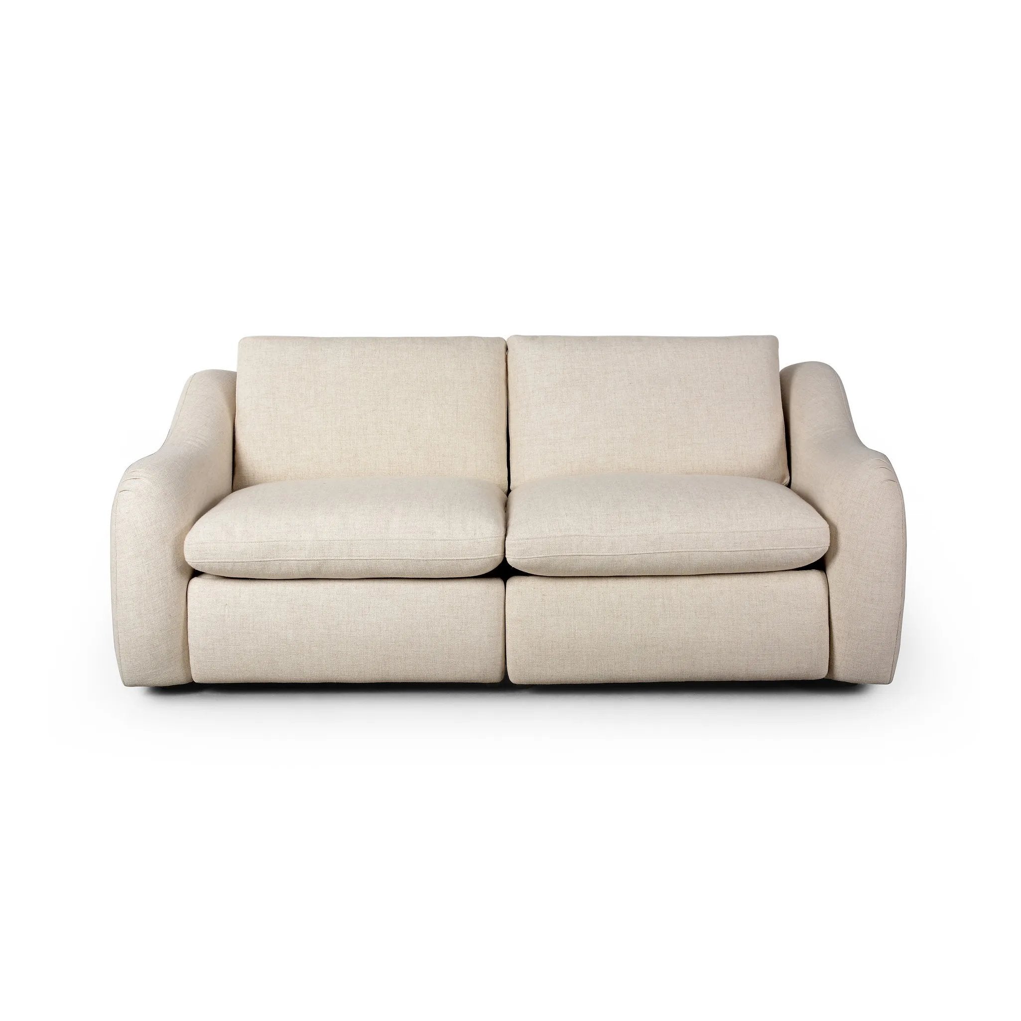 Featuring Crawford Antigo Natural Power Recliner 2-Piece Sectional Sofa by Four Hands at Amethyst Home. A fresh take on the classic recliner. Customize your comfort level with the push of hidden buttons with pieces in our Power Motion collection. Sculpted in light, versatile high-performance fabric. Performance fabrics are specially created to withstand spills. Amethyst Home provides interior design, new home construction design consulting, vintage area rugs, and lighting in the Boston metro area.