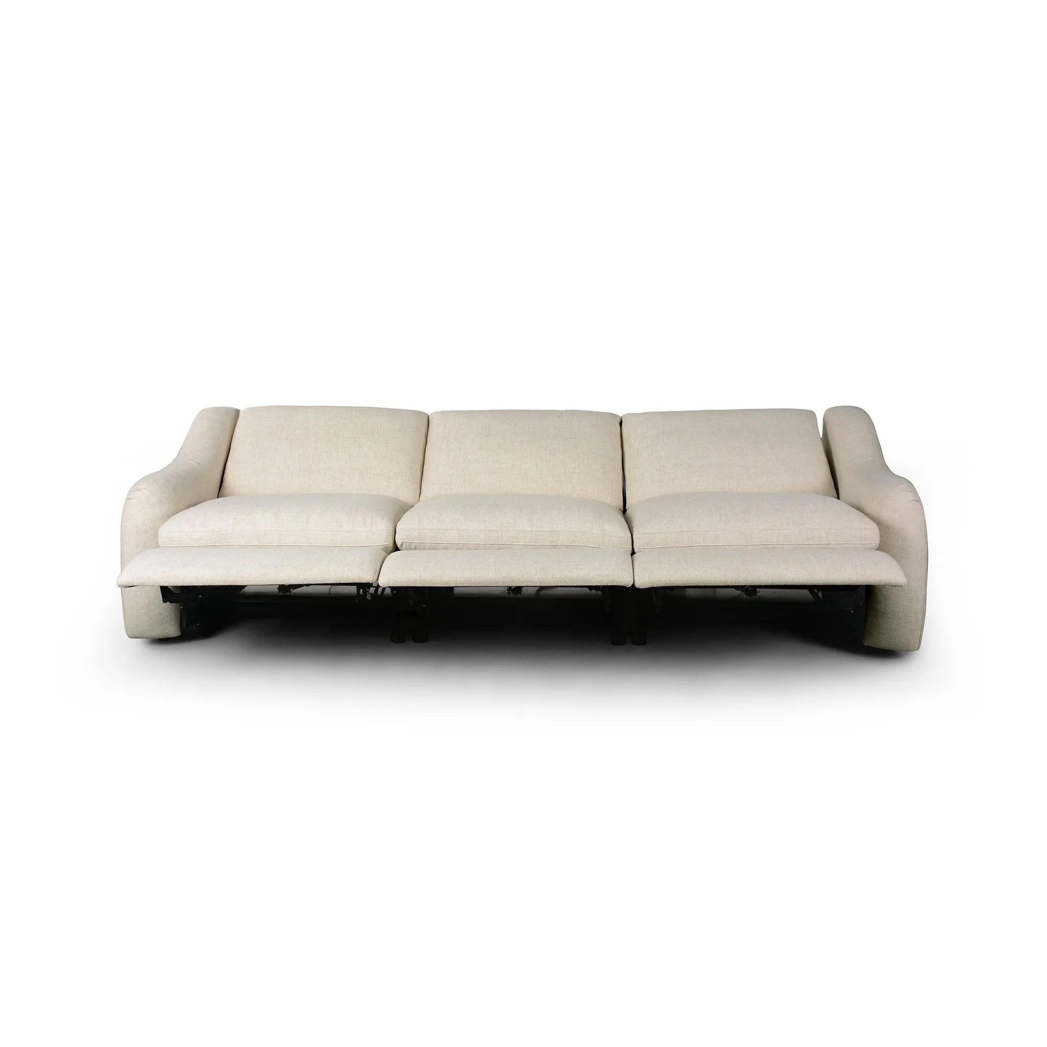 Featuring Crawford Antigo Natural Power Recliner 3-Piece Sectional Sofa by Four Hands at Amethyst Home. A fresh take on the classic recliner. Customize your comfort level with the push of hidden buttons with pieces in our Power Motion collection. Sculpted in light, versatile high-performance fabric. Performance fabrics are specially created to withstand spills. Amethyst Home provides interior design, new home construction design consulting, vintage area rugs, and lighting in the Austin metro area.