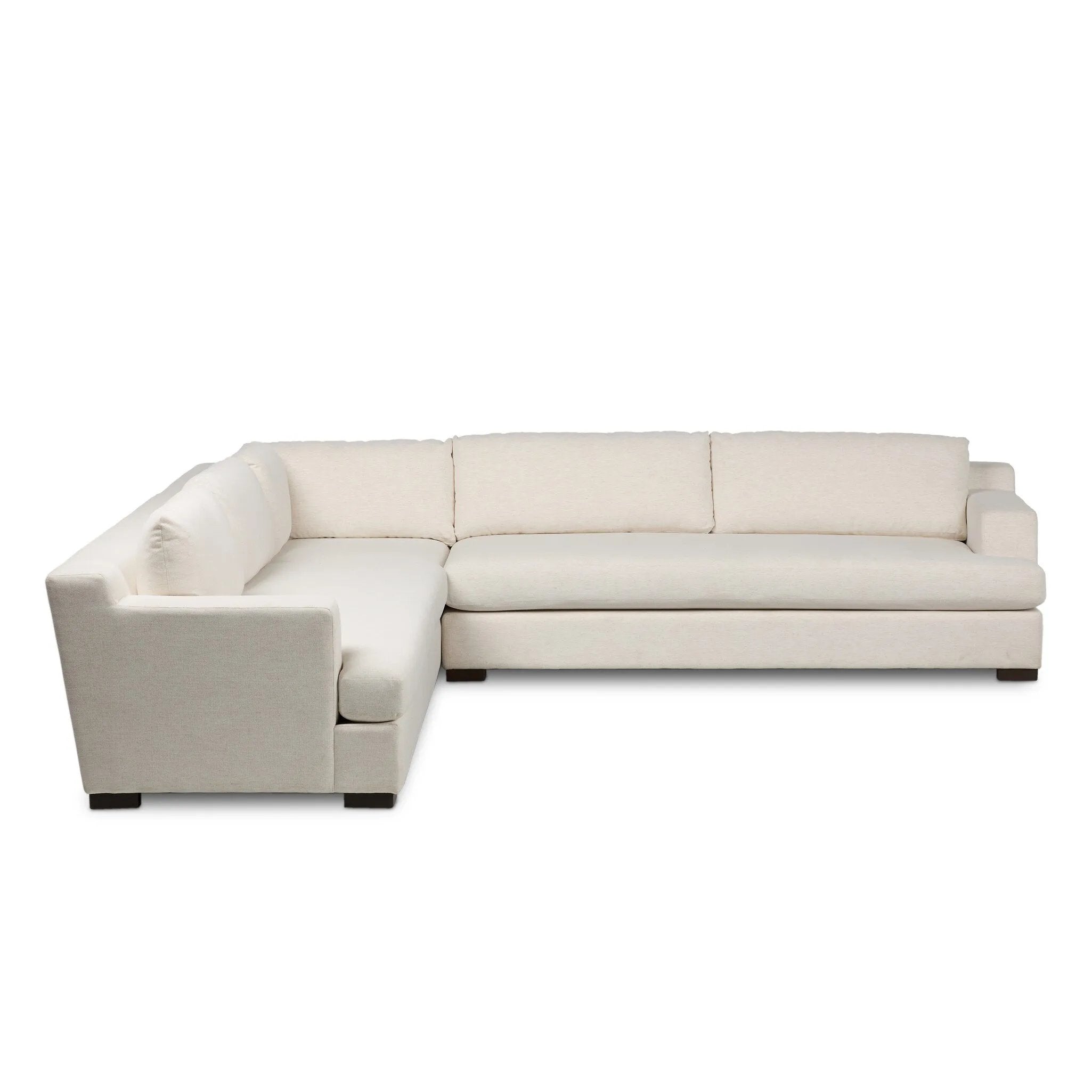 Featuring Crispin Crypton Nomad Snow 3Pc Sectional by Four Hands at Amethyst Home. Modern shaping meets sink-in comfort for a piece that invites you and your guests to stay a little longer. The wide arms, slightly angled back and rectilinear edges on this three-piece sectional are softened with T-shaped cushions and an exaggerated bench-style seating in sof. Amethyst Home provides interior design, new home construction design consulting, vintage area rugs, and lighting in the Charlotte metro area.