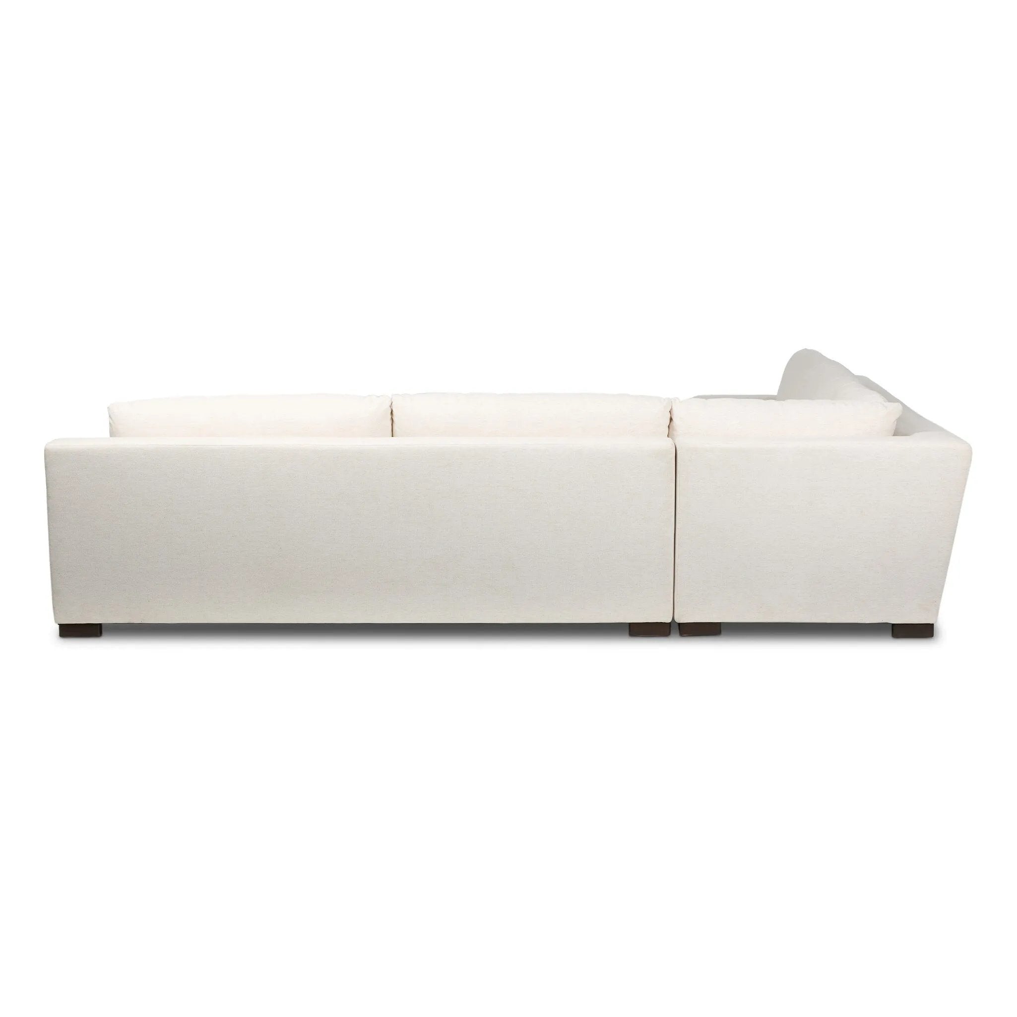 Featuring Crispin Crypton Nomad Snow 3Pc Sectional by Four Hands at Amethyst Home. Modern shaping meets sink-in comfort for a piece that invites you and your guests to stay a little longer. The wide arms, slightly angled back and rectilinear edges on this three-piece sectional are softened with T-shaped cushions and an exaggerated bench-style seating in s. Amethyst Home provides interior design, new home construction design consulting, vintage area rugs, and lighting in the Kansas City metro area.