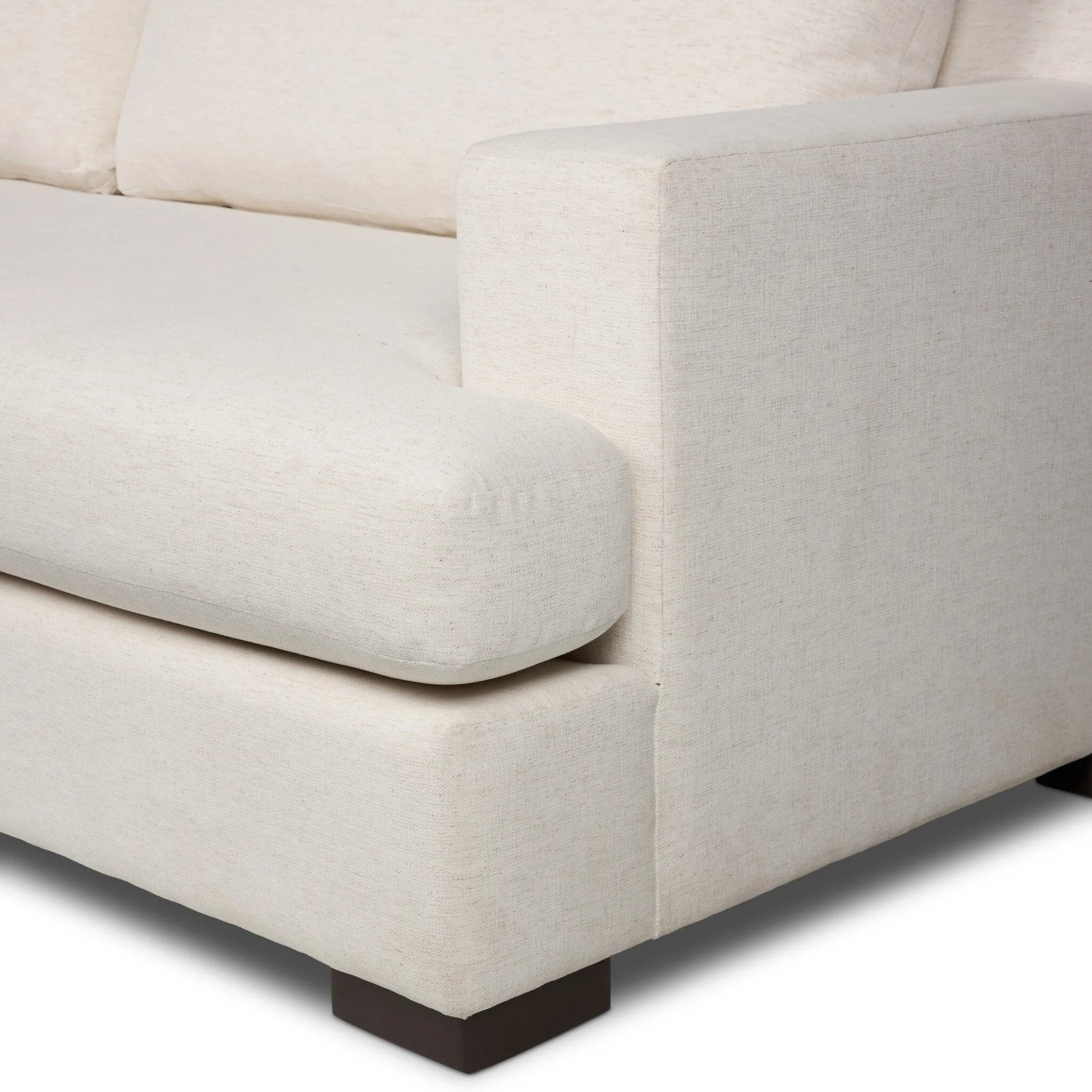 Featuring Crispin Crypton Nomad Snow 3Pc Sectional by Four Hands at Amethyst Home. Modern shaping meets sink-in comfort for a piece that invites you and your guests to stay a little longer. The wide arms, slightly angled back and rectilinear edges on this three-piece sectional are softened with T-shaped cushions and an exaggerated bench-style seating in soft. Amethyst Home provides interior design, new home construction design consulting, vintage area rugs, and lighting in the Monterey metro area.