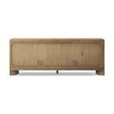 Featuring Cristopher Rubbed Light Oak Veneer Sideboard by Four Hands at Amethyst Home. A playful placement of rounded shapes and clean lines, this sideboard captivates with half-cylinder legs seamlessly blending into the storage case and top, complete with curved metal hardware. Finished in light oak for warm, light look that can move between styles with ea. Amethyst Home provides interior design, new home construction design consulting, vintage area rugs, and lighting in the Calabasas metro area.