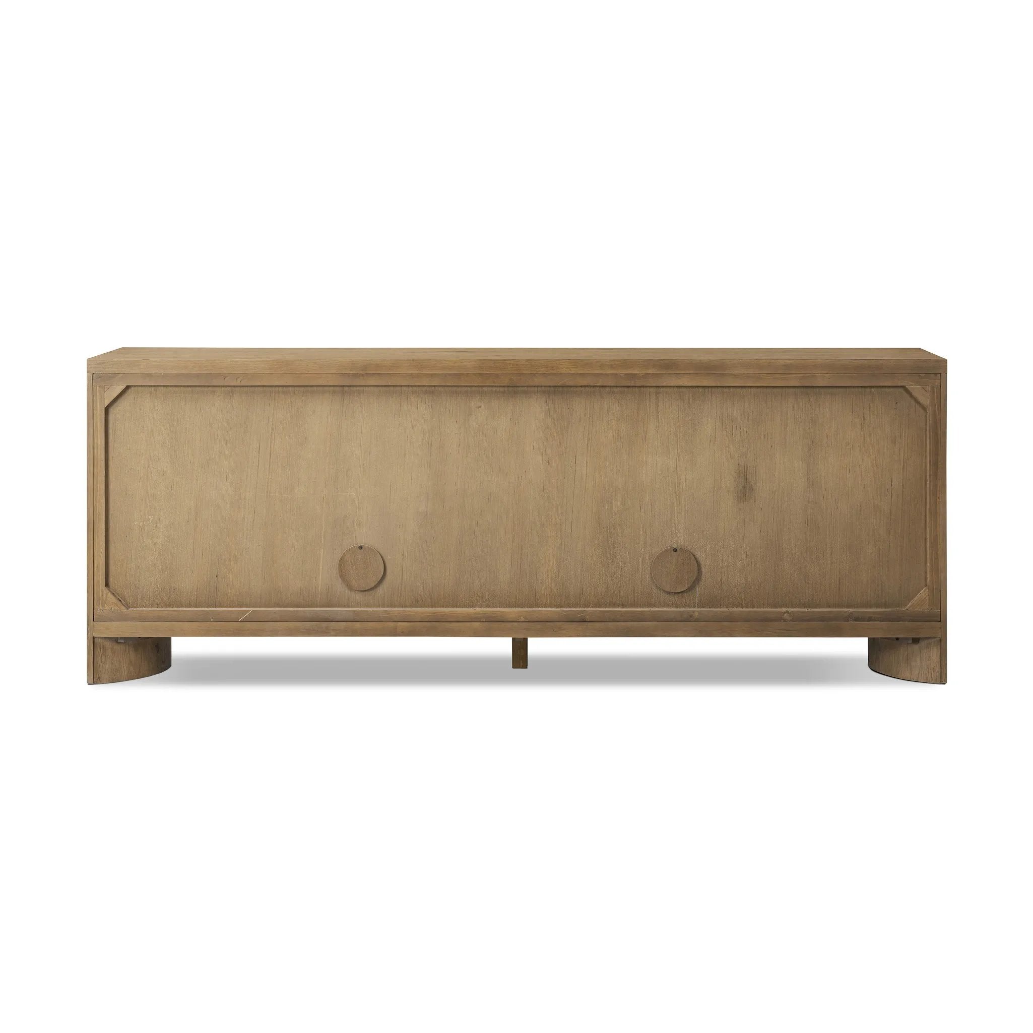 Featuring Cristopher Rubbed Light Oak Veneer Sideboard by Four Hands at Amethyst Home. A playful placement of rounded shapes and clean lines, this sideboard captivates with half-cylinder legs seamlessly blending into the storage case and top, complete with curved metal hardware. Finished in light oak for warm, light look that can move between styles with ea. Amethyst Home provides interior design, new home construction design consulting, vintage area rugs, and lighting in the Calabasas metro area.