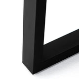 A strikingly simple poly-resin top derived from river sand is polished to a smooth sheen, while an angular black iron base adds architectural appeal to this outdoor-friendly dining table. Slight color variance is to be expected, and speaks to lava stone's organic nature. Cover or store indoors during inclement weather and when not in use. Amethyst Home provides interior design, new home construction design consulting, vintage area rugs, and lighting in the Winter Garden metro area.