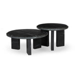 Featuring Dakota Black Marble Nesting Coffee Table Set by Four Hands at Amethyst Home. A nesting set of sculpted coffee tables, crafted of black marble with block legs and chamfered edges — perfectly sized for intimate spaces. Natural veining ensures each table is one of a kind, celebrating the natural beauty of marble.Overall Dimensions: 32.00"w x 32.00"d. Amethyst Home provides interior design, new home construction design consulting, vintage area rugs, and lighting in the Des Moines metro area.