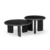 Featuring Dakota Black Marble Nesting Coffee Table Set by Four Hands at Amethyst Home. A nesting set of sculpted coffee tables, crafted of black marble with block legs and chamfered edges — perfectly sized for intimate spaces. Natural veining ensures each table is one of a kind, celebrating the natural beauty of marble.Overall Dimensions: 32.00"w x 32.00"d. Amethyst Home provides interior design, new home construction design consulting, vintage area rugs, and lighting in the Des Moines metro area.