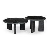 Featuring Dakota Black Marble Nesting Coffee Table Set by Four Hands at Amethyst Home. A nesting set of sculpted coffee tables, crafted of black marble with block legs and chamfered edges — perfectly sized for intimate spaces. Natural veining ensures each table is one of a kind, celebrating the natural beauty of marble.Overall Dimensions: 32.00"w x 32.00". Amethyst Home provides interior design, new home construction design consulting, vintage area rugs, and lighting in the Los Angeles metro area.