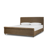 This heritage-style bed reimagines the classic sleigh silhouette. Coffee-brown, linen-like fabric slipcover is both removable and washable for practicality. Turned feet in brown parawood peek from under the slip, grounding the bed's stately charm. A design collaboration by Amber Lewis and Four Hands. Amethyst Home provides interior design, new home construction design consulting, vintage area rugs, and lighting in the Des Moines metro area.