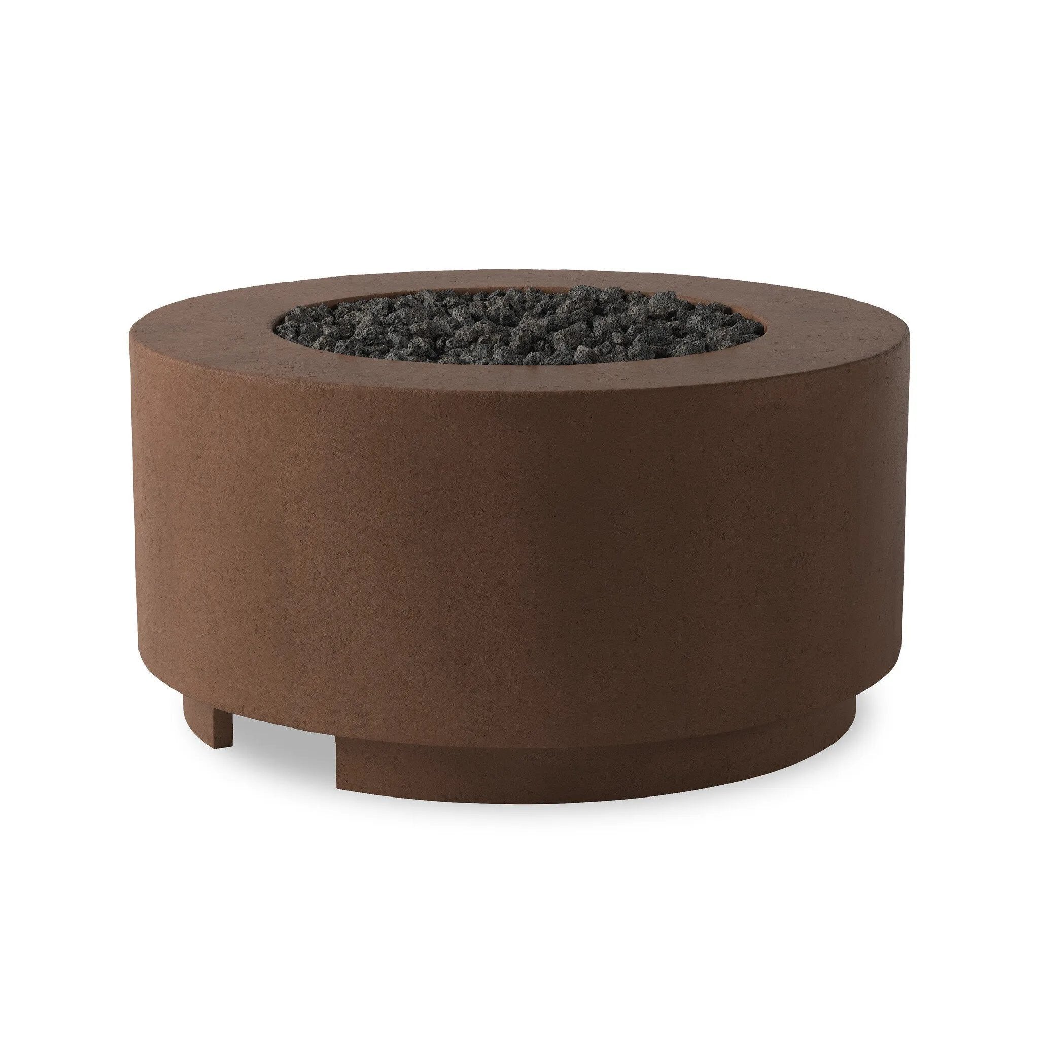 This outdoor fire table is a welcoming centerpiece designed for gathering. Made from glass-reinforced concrete, each piece is naturally finished with deep tones of pewter and dark grey. The monolithic shape is completed with lavastones in the center, bringing together a bold, monochromatic look. Amethyst Home provides interior design, new home construction design consulting, vintage area rugs, and lighting in the Nashville metro area.