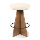 Featuring Damon Durham Cream Swivel Bar + Counter Stool by Four Hands at Amethyst Home. A gorgeous silhouette -- the Damon stool is an Amethyst fave.
Large angular panels merge to form a geometrically inspired base in this modern counter stool. The circle metal ring around the base serves as a footrest, while the round upholstered cushion provides comfo. Amethyst Home provides interior design, new home construction design consulting, vintage area rugs, and lighting in the Winter Garden metro area.