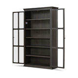 Featuring Dawes Smoked Black Oak Cabinet by Four Hands at Amethyst Home. Work the timeless charm of a vintage find into your collection. Smoked black oak cabinetry features softened mullions and rounded glass panels, with aged bronze barrel hinges and finial detailing. Generous storage and display options empower you to create a space that tells your story. Amethyst Home provides interior design, new home construction design consulting, vintage area rugs, and lighting in the Des Moines metro area.