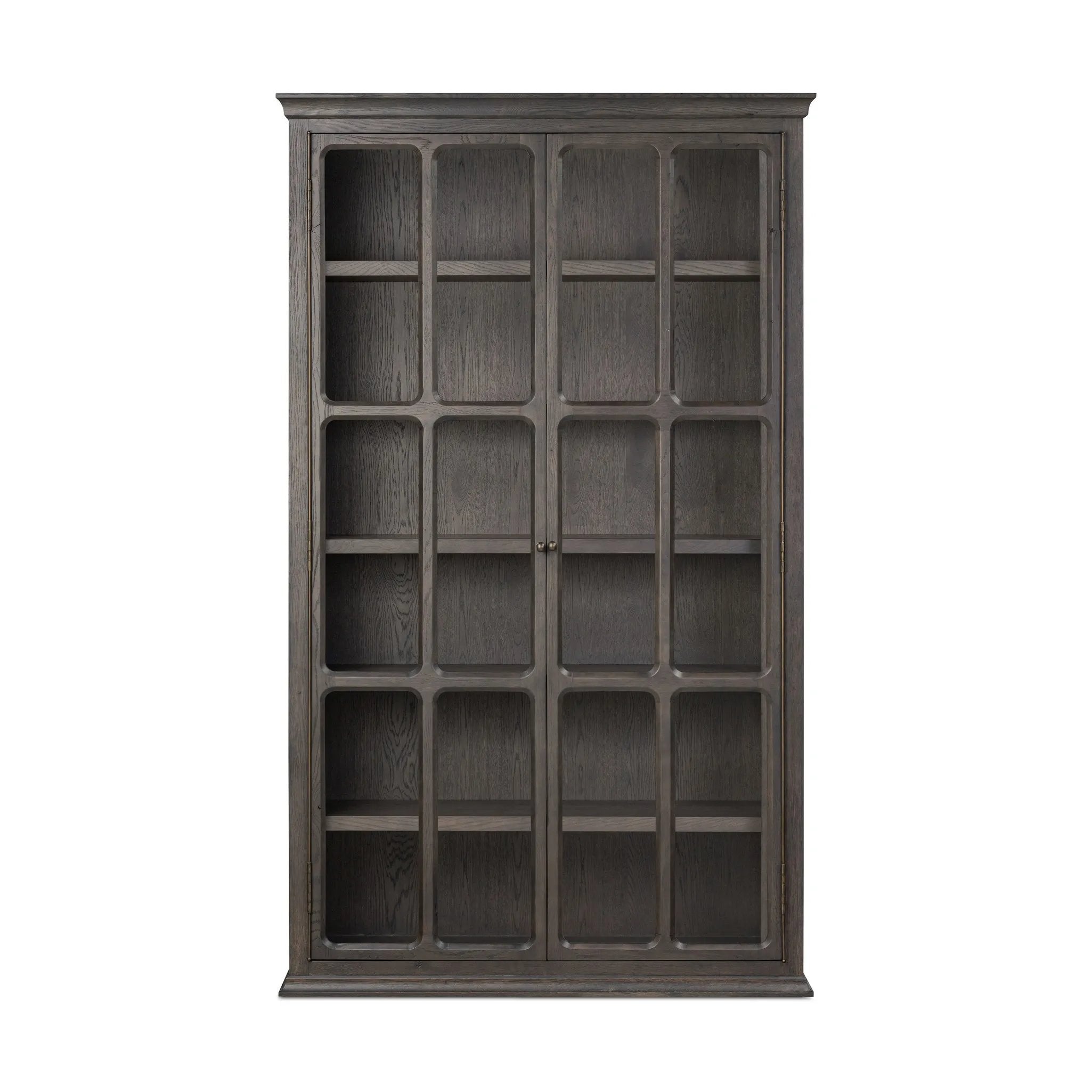 Featuring Dawes Smoked Black Oak Cabinet by Four Hands at Amethyst Home. Work the timeless charm of a vintage find into your collection. Smoked black oak cabinetry features softened mullions and rounded glass panels, with aged bronze barrel hinges and finial detailing. Generous storage and display options empower you to create a space that tells your story.O. Amethyst Home provides interior design, new home construction design consulting, vintage area rugs, and lighting in the Portland metro area.