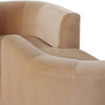 Featuring Deandra Surrey Camel Tete A Tete Chaise by Four Hands at Amethyst Home. Modern European inspiration and plush curves come head to head in this stylish chaise. Upholstered in a soft cotton/poly blend fabric that feels both casual and elevated. A base of Rosa Morada wood grounds the entire piece.Overall Dimensions: 90.50"w x 38.00"d x 29.00"hWeigh. Amethyst Home provides interior design, new home construction design consulting, vintage area rugs, and lighting in the Los Angeles metro area.