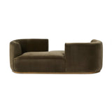 Featuring Deandra Surrey Olive Tete A Tete Chaise by Four Hands at Amethyst Home. Modern European inspiration and plush curves come head to head in this stylish chaise. Upholstered in a soft cotton/poly blend fabric that feels both casual and elevated. A base of Rosa Morada wood grounds the entire piece.Overall Dimensions: 90.50"w x 38.00"d x 29.00"hWeight : 1. Amethyst Home provides interior design, new home construction design consulting, vintage area rugs, and lighting in the Dallas metro area.