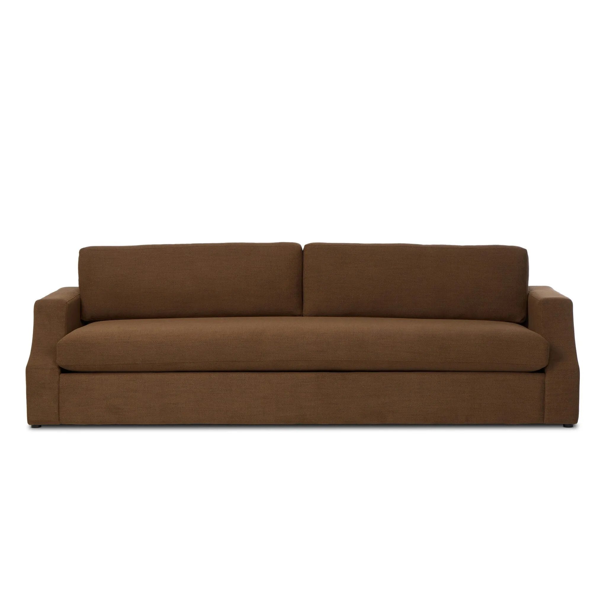 Bench-style seating with a modern, cutout effect creates a striking look. Designed with S-spring construction and a thick bench cushion for laid-back comfort supported by a solid pine frame. Upholstered in textural Crypton® performance fabric that's specially engineered for protection against stains, moisture and odor Amethyst Home provides interior design, new home construction design consulting, vintage area rugs, and lighting in the Charlotte metro area.