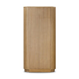 Crafted from light oak with a plinth-style base, rounded sides and linear reeding, this tall cabinet works subtle midcentury vibes into any space. Fully finished interior and shelves for quality detailing inside and out Amethyst Home provides interior design, new home construction design consulting, vintage area rugs, and lighting in the Nashville metro area.