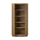 Crafted from light oak with a plinth-style base, rounded sides and linear reeding, this tall cabinet works subtle midcentury vibes into any space. Fully finished interior and shelves for quality detailing inside and out Amethyst Home provides interior design, new home construction design consulting, vintage area rugs, and lighting in the San Diego metro area.
