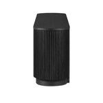 Crafted from desert oak solids and veneers with a plinth-style base, rounded sides and linear reeding, this sideboard exudes midcentury vibes. Fully finished interior and shelves for quality detailing inside and out.As enthusiasts of luxe style at Amethyst, we love the warm modern inspired Delphi Media Console - Cerused Black Oak. Amethyst Home provides interior design, new home construction design consulting, vintage area rugs, and lighting in the San Diego metro area.