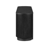 Crafted from desert oak solids and veneers with a plinth-style base, rounded sides and linear reeding, this sideboard exudes midcentury vibes. Fully finished interior and shelves for quality detailing inside and out.As enthusiasts of luxe style at Amethyst, we love the warm modern inspired Delphi Media Console - Cerused Black Oak. Amethyst Home provides interior design, new home construction design consulting, vintage area rugs, and lighting in the San Diego metro area.