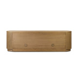 Crafted from desert oak solids and veneers with a plinth-style base, rounded sides and linear reeding, this sideboard exudes midcentury vibes.  Fully finished interior and shelves for quality detailing inside and out Amethyst Home provides interior design, new home construction design consulting, vintage area rugs, and lighting in the Monterey metro area.