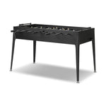 Streamlined for fun. This foosball table features a concrete playing surface and distinctly detailed players in cast aluminum. Rounded square wooden handles and cylindrical metal score counters tie together the sleek, industrial look of this foosball table, finished with tapered cast aluminum legs. Amethyst Home provides interior design, new home construction design consulting, vintage area rugs, and lighting in the Miami metro area.