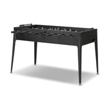 Streamlined for fun. This foosball table features a concrete playing surface and distinctly detailed players in cast aluminum. Rounded square wooden handles and cylindrical metal score counters tie together the sleek, industrial look of this foosball table, finished with tapered cast aluminum legs. Amethyst Home provides interior design, new home construction design consulting, vintage area rugs, and lighting in the Miami metro area.