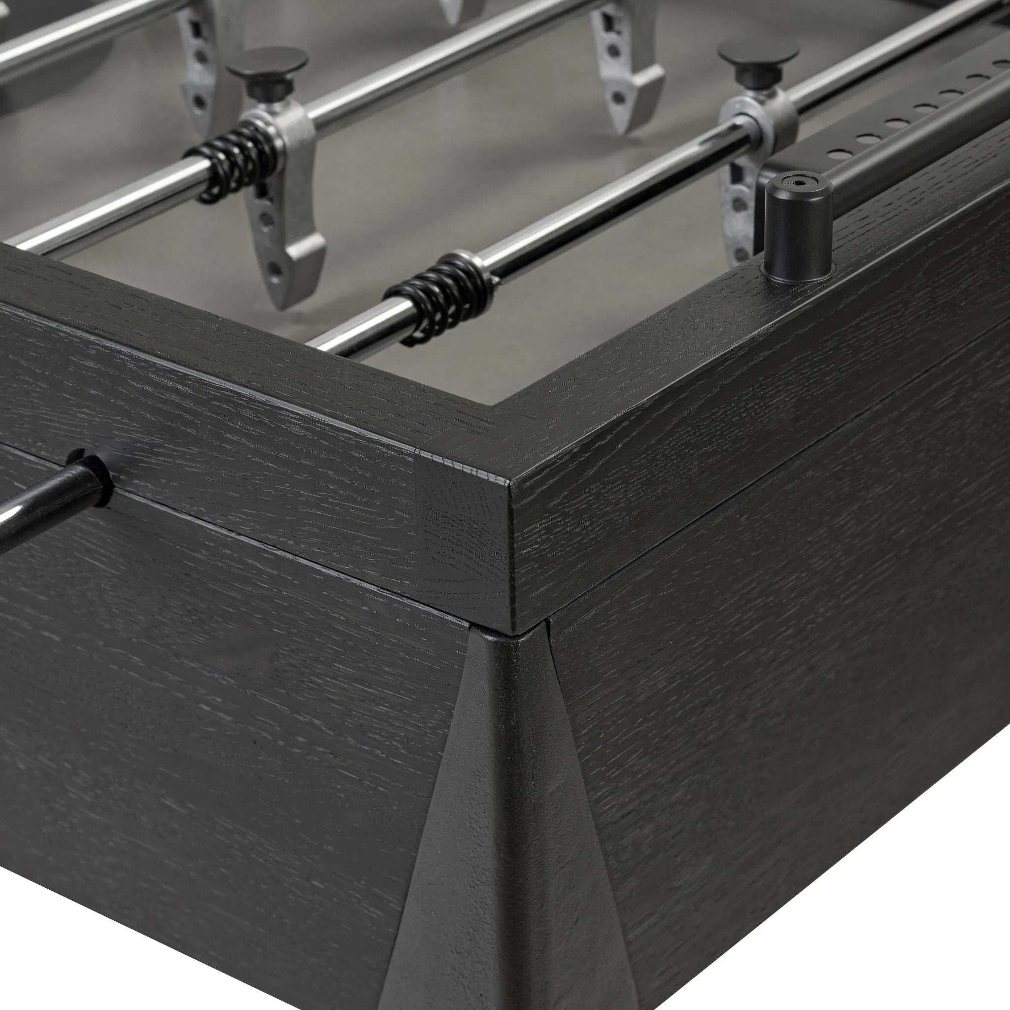Streamlined for fun. This foosball table features a concrete playing surface and distinctly detailed players in cast aluminum. Rounded square wooden handles and cylindrical metal score counters tie together the sleek, industrial look of this foosball table, finished with tapered cast aluminum legs. Amethyst Home provides interior design, new home construction design consulting, vintage area rugs, and lighting in the Winter Garden metro area.