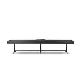Material-driven for fun, this shuffleboard table features a hand-stitched leather landing surface, laminated solid oak game board — finished in a durable lacquer — and industrial trestle-style, cast iron legs. Climatic adjusters for leveling with ease. Each table comes with carved wood and steel pucks, as well as a steel ring scoring mechanism. Amethyst Home provides interior design, new home construction design consulting, vintage area rugs, and lighting in the Boston metro area.