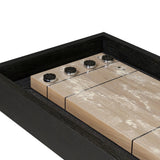Material-driven for fun, this shuffleboard table features a hand-stitched leather landing surface, laminated solid oak game board — finished in a durable lacquer — and industrial trestle-style, cast iron legs. Climatic adjusters for leveling with ease. Each table comes with carved wood and steel pucks, as well as a steel ring scoring mechanism. Amethyst Home provides interior design, new home construction design consulting, vintage area rugs, and lighting in the Kansas City metro area.