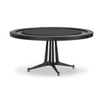 All in. The wood table top of this poker table from District Eight is finished in felt for easy card grabbing, and accented by a leather cushioned edge for comfort. Supported by an industrial cast iron trestle pedestal base, finished with adjustable feet. Amethyst Home provides interior design, new home construction design consulting, vintage area rugs, and lighting in the Calabasas metro area.