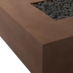 This outdoor fire table is a welcoming centerpiece designed for gathering. Made from glass-reinforced concrete, each piece is naturally finished with deep tones of pewter and dark grey. The monolithic shape is completed with lavastones in the center, bringing together a bold, monochromatic look. Amethyst Home provides interior design, new home construction design consulting, vintage area rugs, and lighting in the Des Moines metro area.