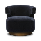 Featuring Dottie Monte Navy Swivel Chair by Four Hands at Amethyst Home. The continuous form of this swivel chair creates a sleek look that elevates everyday seating. Upholstered in navy wool blend, its sleek design is complemented by a 360-degree swivel and pedestal base of solid parawood for a mixed media moment. Overall Dimensions: 29.00"w x 33.75"d x 27.. Amethyst Home provides interior design, new home construction design consulting, vintage area rugs, and lighting in the Portland metro area.