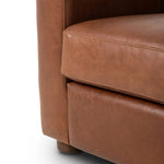The popular Art Deco club chair makes a comeback. With a prominent curved top, deep seat with a loose cushion, and armrests designed for true relaxation, the armchair invites you to sit back and take it all in. Upholstered in rich mahogany top-grain leather. Amethyst Home provides interior design, new home construction design consulting, vintage area rugs, and lighting in the Charlotte metro area.