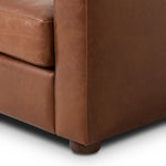 The popular Art Deco club chair makes a comeback. With a prominent curved top, deep seat with a loose cushion, and armrests designed for true relaxation, the armchair invites you to sit back and take it all in. Upholstered in rich mahogany top-grain leather. Amethyst Home provides interior design, new home construction design consulting, vintage area rugs, and lighting in the Scottsdale metro area.