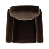 The popular Art Deco club chair makes a comeback. With a prominent curved top, deep seat with a loose cushion, and armrests designed for true relaxation, the armchair invites you to sit back and take it all in. Upholstered in rich chocolate upholstery.As fans of luxe materials at Amethyst, we love the nature inspired Draper Chair - Monte Chocolate. Amethyst Home provides interior design, new home construction design consulting, vintage area rugs, and lighting in the Calabasas metro area.